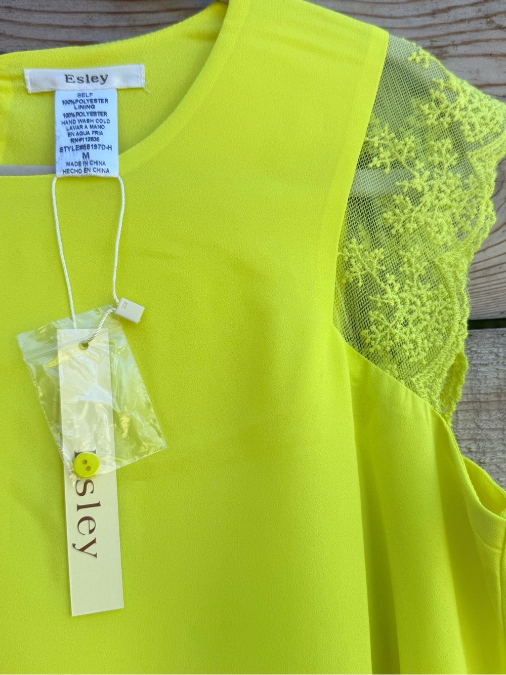 NWT Neon Yellow Dress with Lace Sleeve - Picture 2 of 3